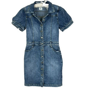 WL Wash Lab Dress Women's Size Small Short Puff Sleeve Jean Denim